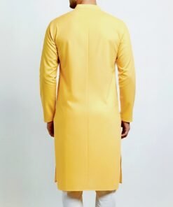 Men’s Mustard Yellow Solid Kurta with White Pajama – Ethnic Wear